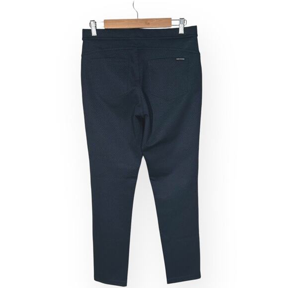 DKNY Pull On Ponte Pants Leather Navy Blue Diamond Lattice Work Career Medium - Picture 3 of 10